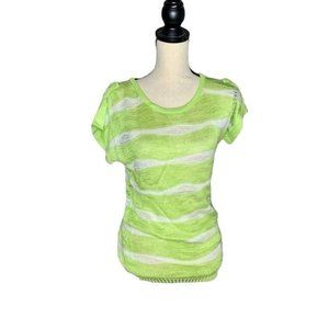S & C Green White Stripe Short Sleeve Knit Top M/L